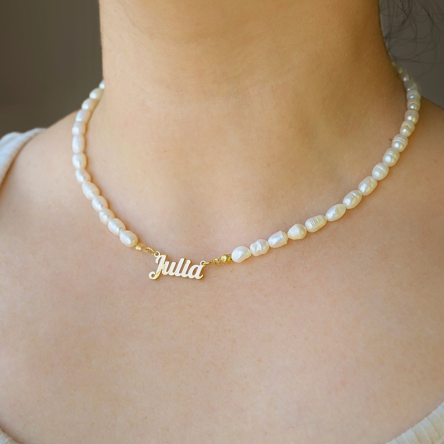 Necklaces- 18k Pearl Personalized Name Necklace