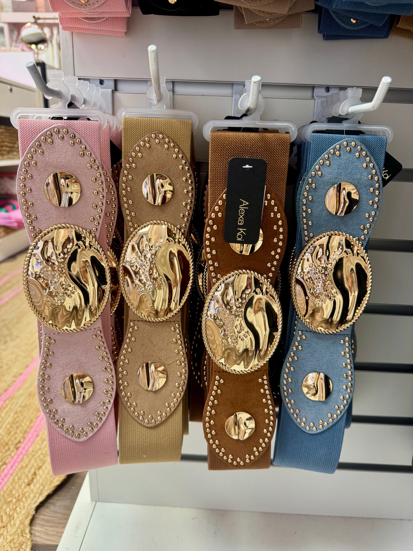 Alexa Koi Gold Matte Buckle Stretch Belts Style 2