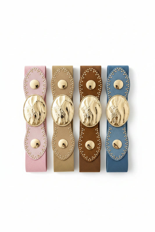 Alexa Koi Gold Matte Buckle Stretch Belts Style 2
