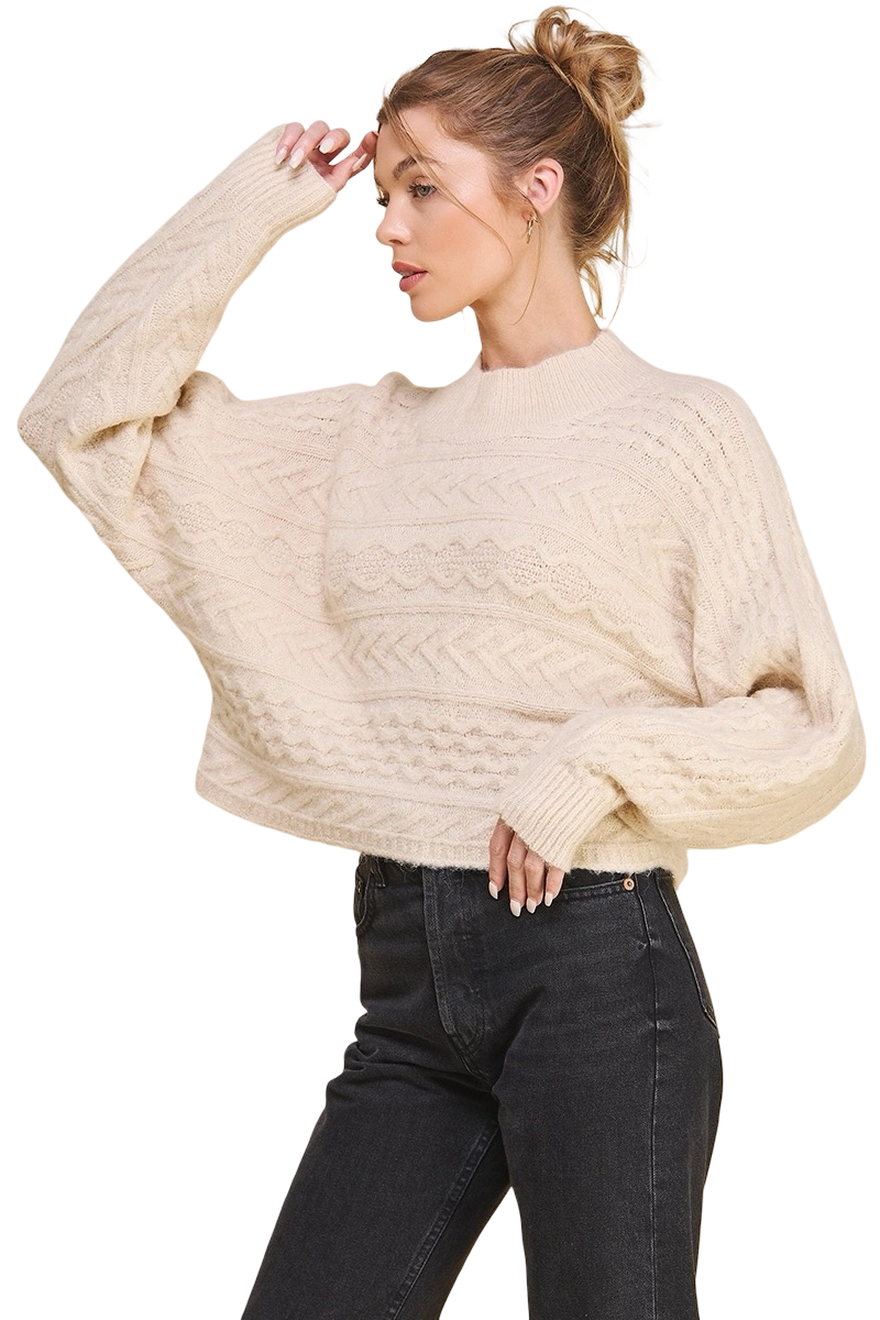 Apparel-Allie Rose Geometric Mock Neck Sweater Top