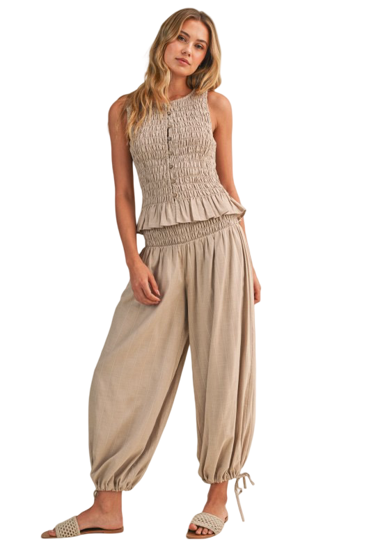 Klesis Button Front Smocked Top with Pants Set