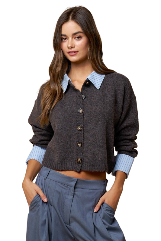 LALAVON Striped Button Down Sweater Cardigan Top