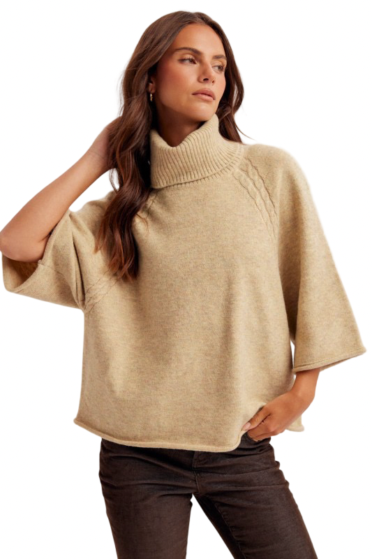 Hem and Thread Mini Cable Detail Turtleneck Sweater Top