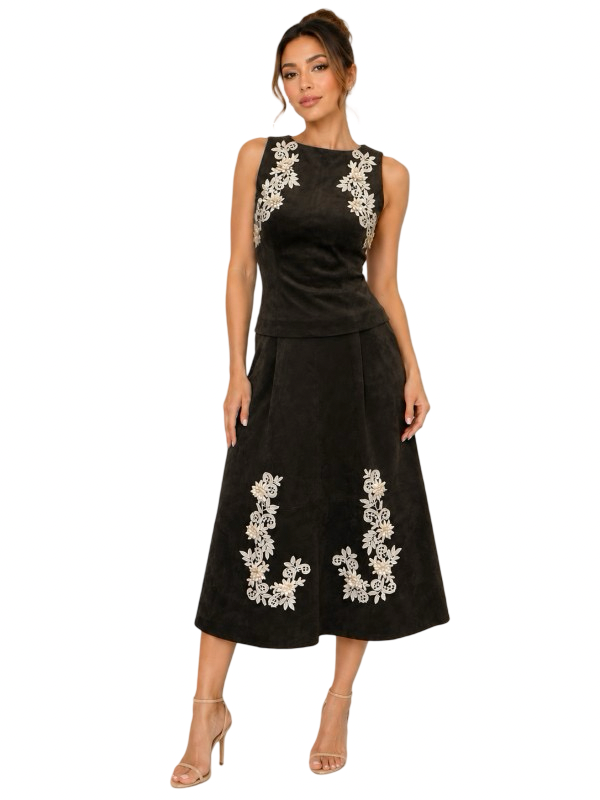 Fore Collection Asymmetrical  Crochet Trim Suede Top