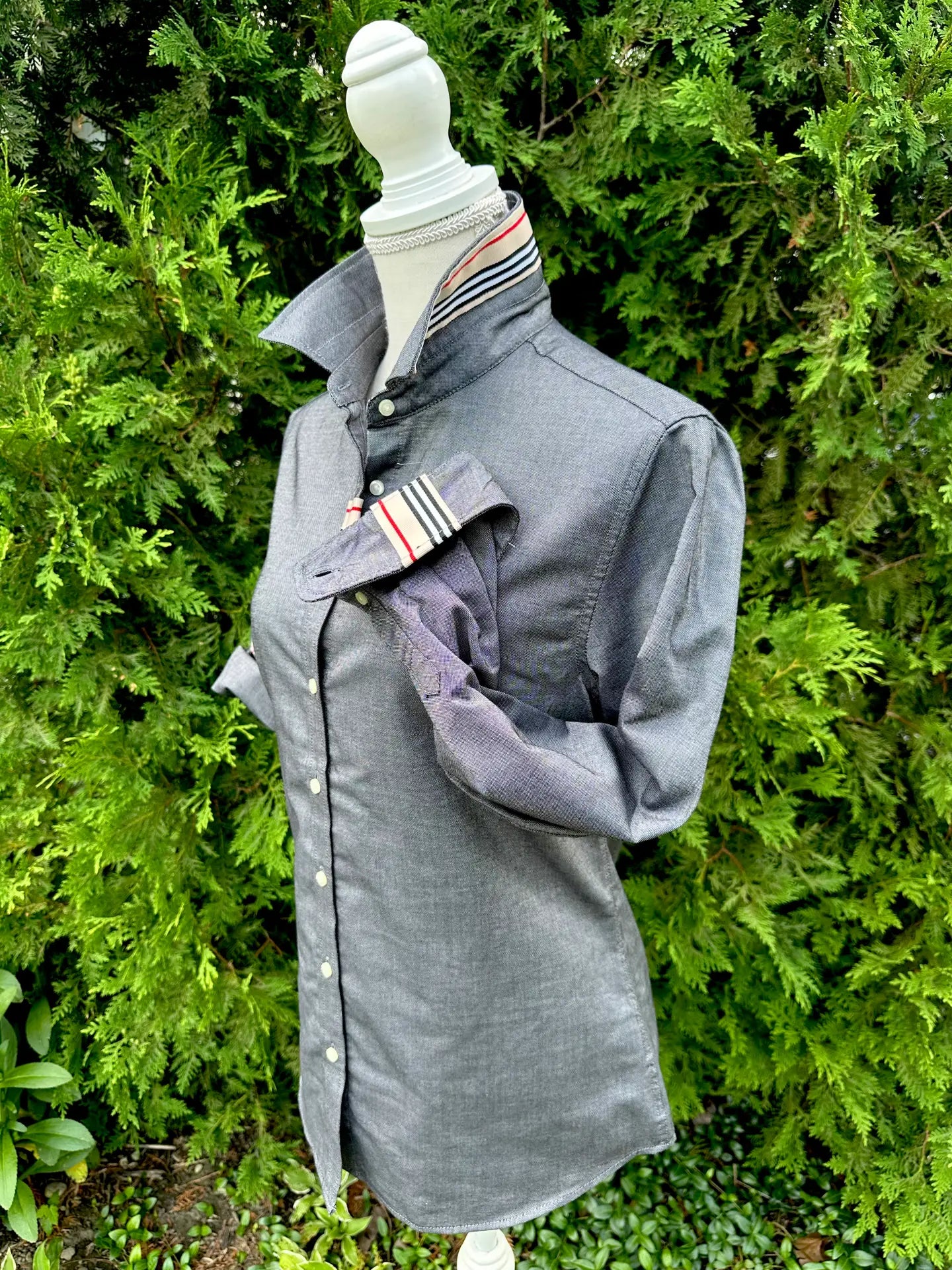 Apparel- Pearly Vines Casie 2-  Black Oxford with Red/Black,Beige & White Stripe Ribbon