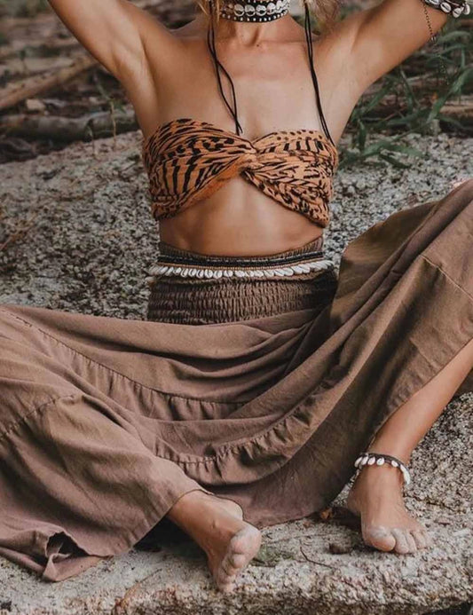 Sweet Karma Boho Ruched Maxi Skirt
