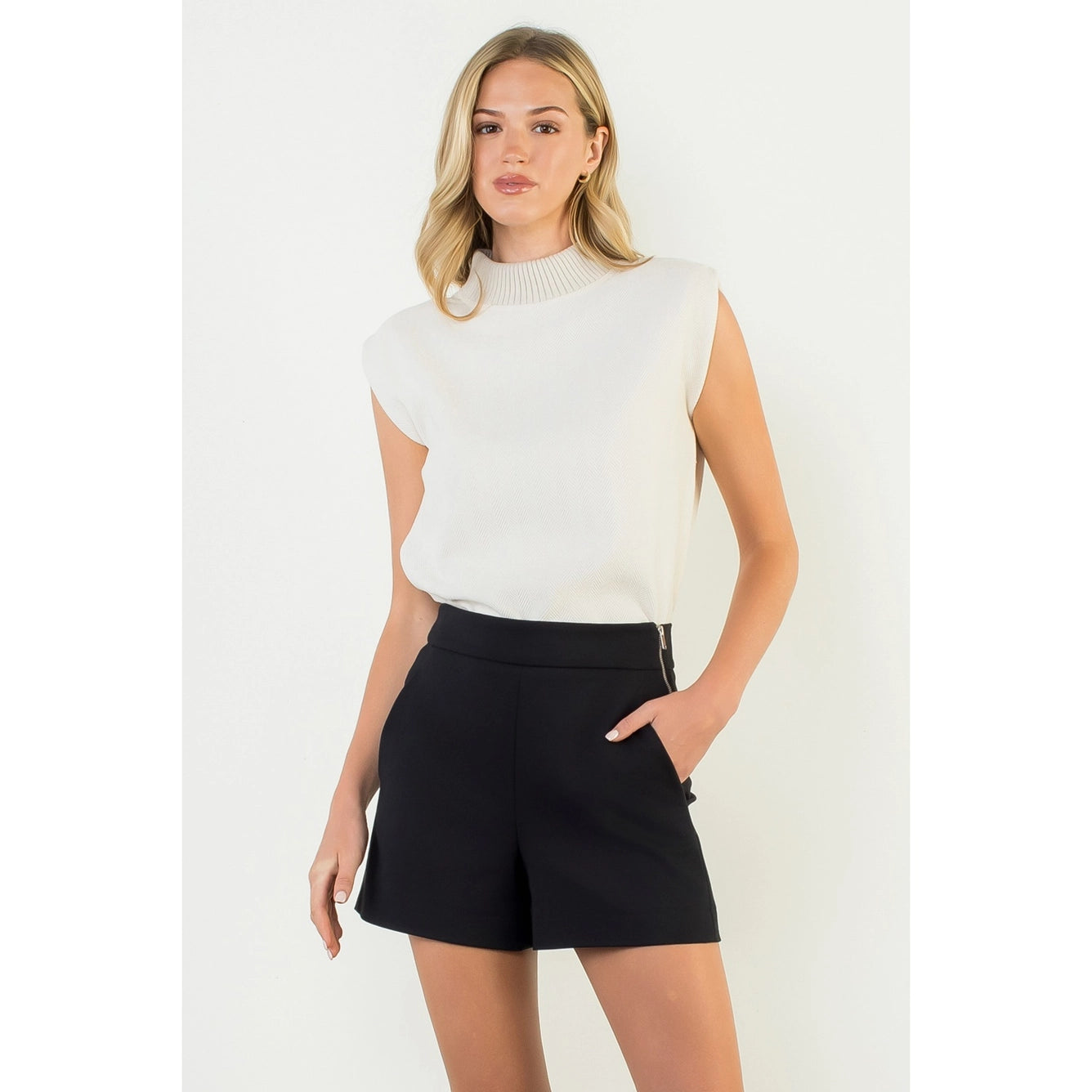 Apparel- THML Sleeveless Suede Mock Neck Top