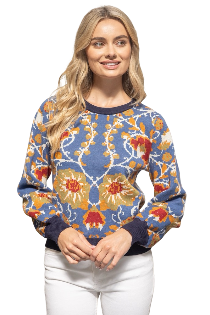Apparel- VOY Floral and Animal  Print Sweater Top