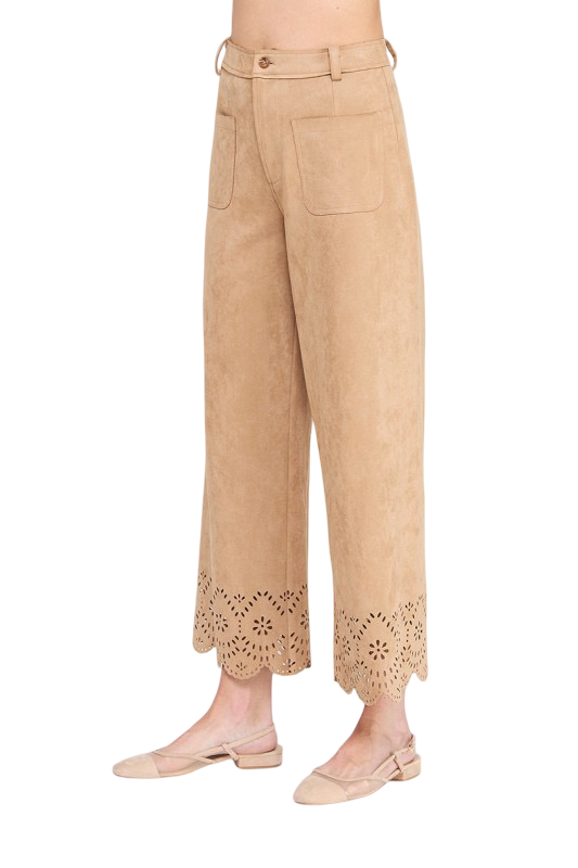 Apparel-Allie Rose Suede Laser Cut Wide Leg Pant