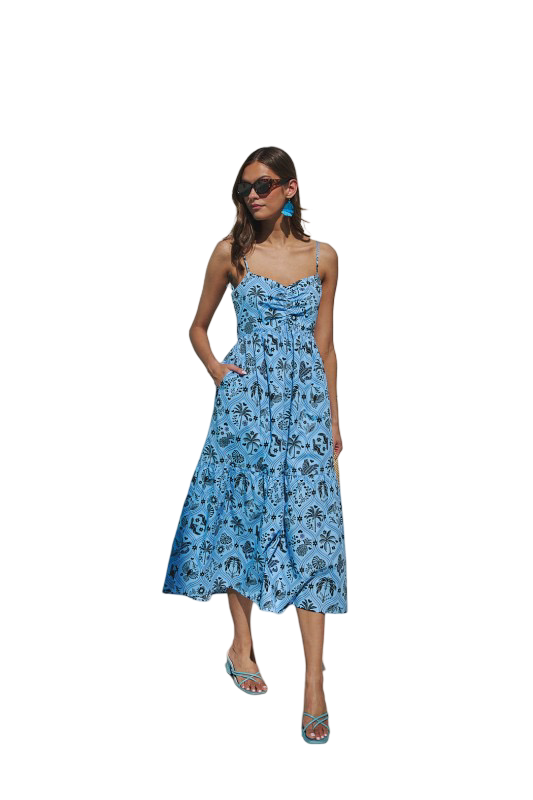 Sugarlips Tamer Ruched Midi Dress Feiry Tropics