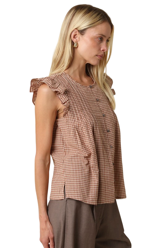 Olivaceous Clara Gingham Ruffle Sleeve Top