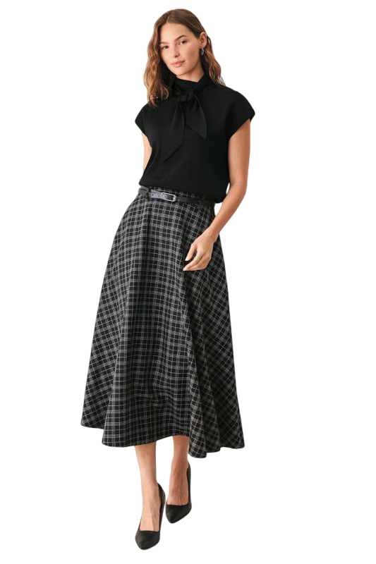 Flying Tomato Full Plaid Woven Midi Skirt