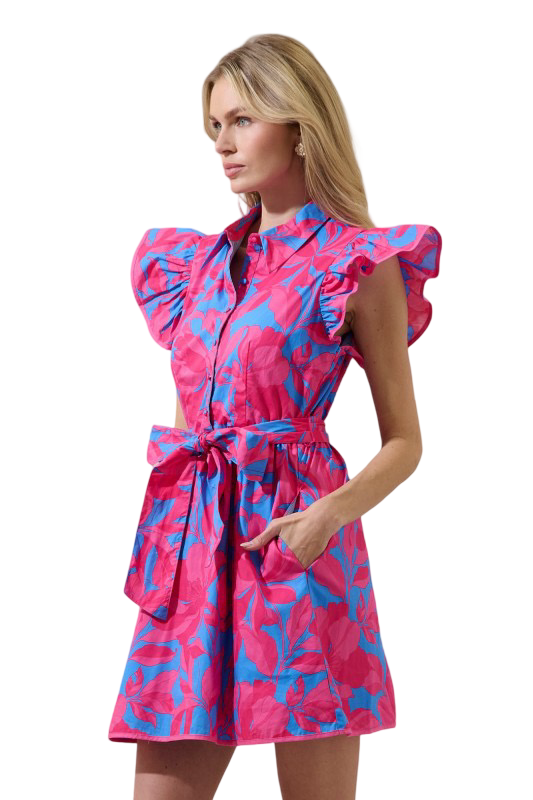 Sugarlips Collard Ruffle Mini Dress Meira Floral