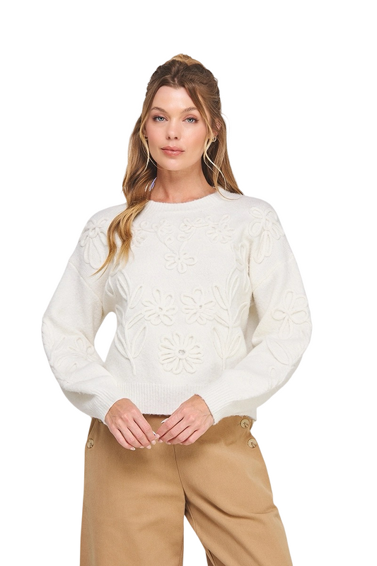 Apparel-Allie Rose Floral Embroidery Sweater Top