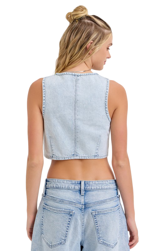 Apparel- Cello Cropped Stripe Denim Vest