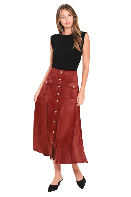 Flying Tomato Faux Suede Circle Midi Skirt