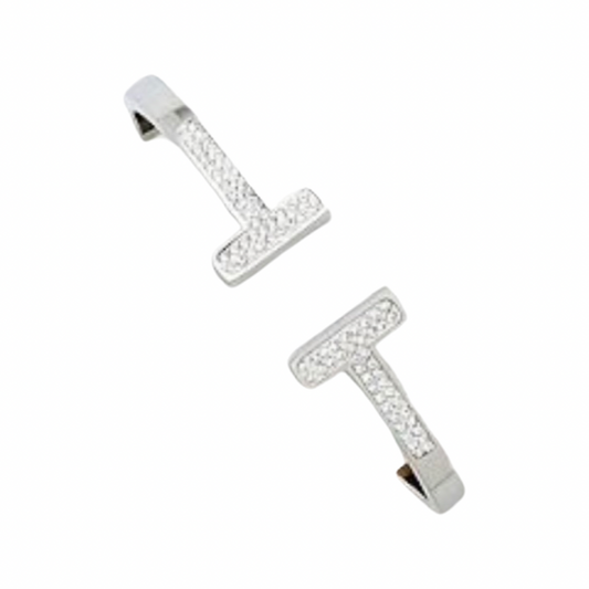 Bracelets- M&E Bling Silver Pave T Bracelet