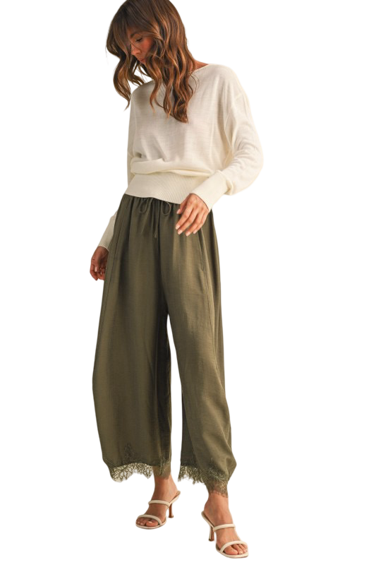 Klesis Barrel Leg Pants with Lace Hem Detail