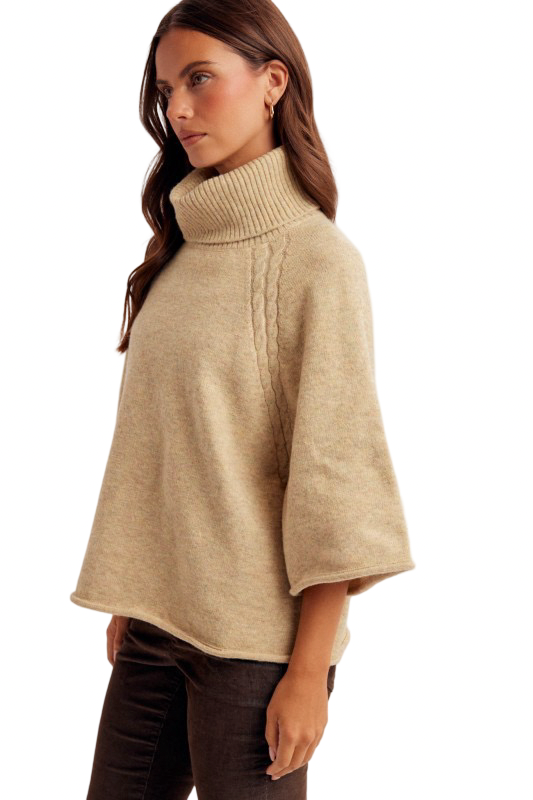 Hem and Thread Mini Cable Detail Turtleneck Sweater Top