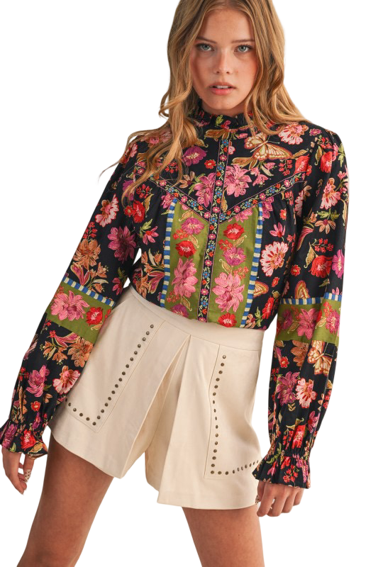 Apparel- En Merci Floral Border Print Top