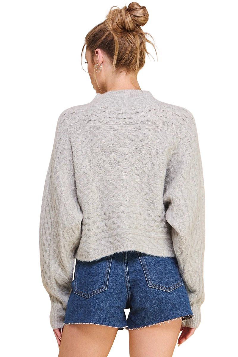 Apparel-Allie Rose Geometric Mock Neck Sweater Top