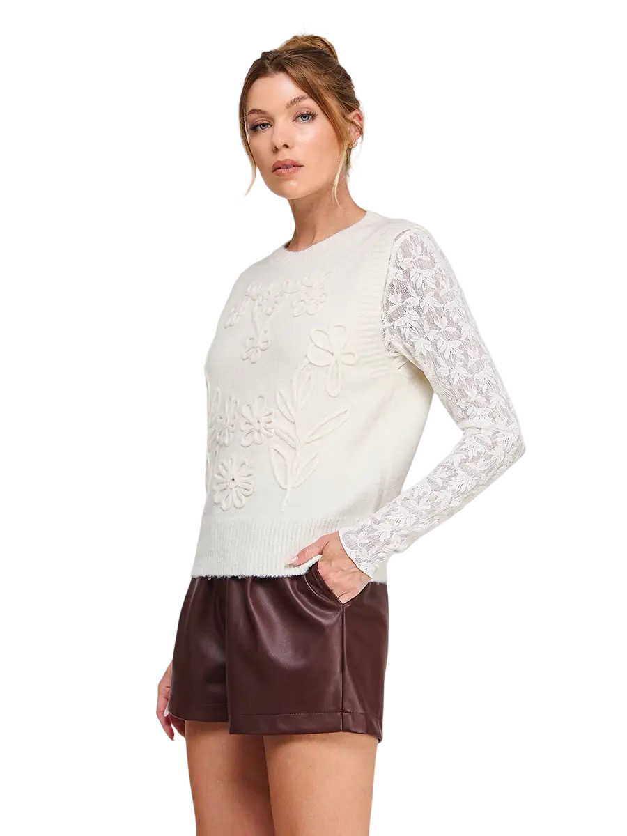 Apparel-Allie Rose Floral Embroidery Sweater Vest Top