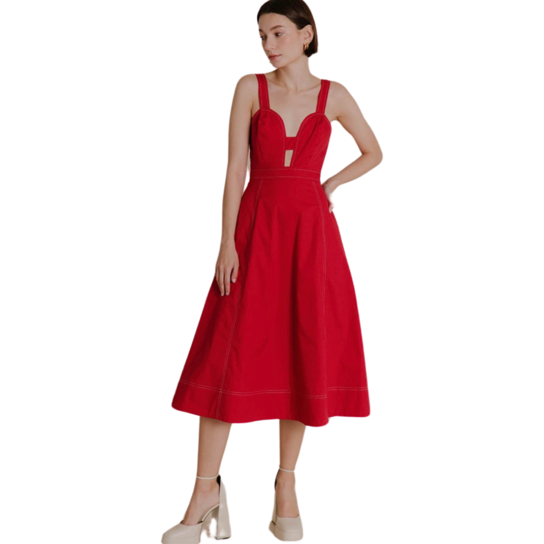 Apparel- Aureum Contrast Stitch Plunge Dress