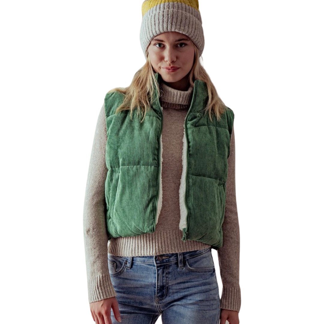Apparel- Trend Notes Corduroy Cropped Puffer Vest