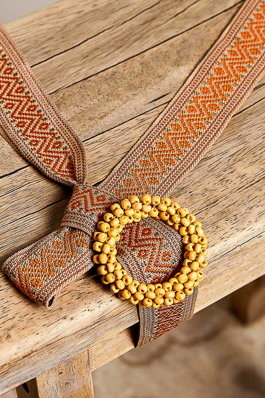 Pol Woven Statement Sash Belts with Wood Bead Buckle