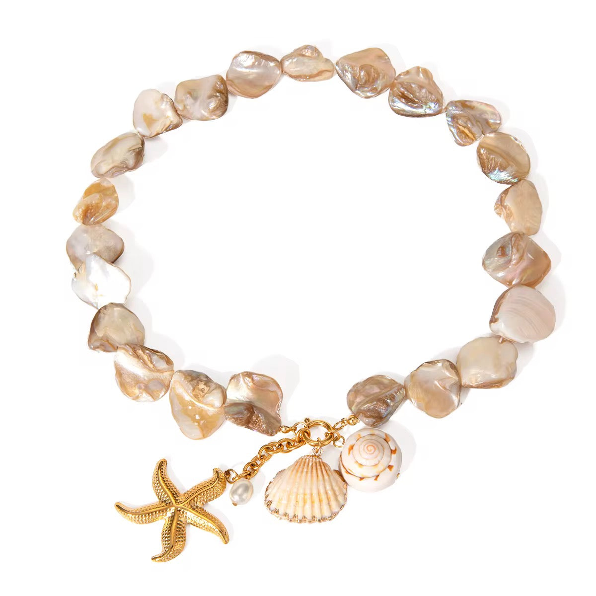 Necklaces- M&E Bling Natural Shell Starfish Statement Necklace