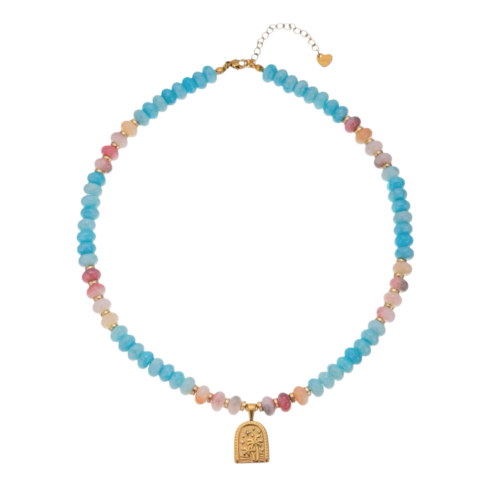 Necklaces- Boho Natural Stone Necklace with Palm Tree Pendant