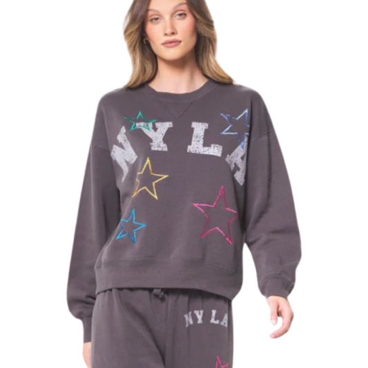 Apparel- Vintage Havana Burnout Fleece Crew Neck Star