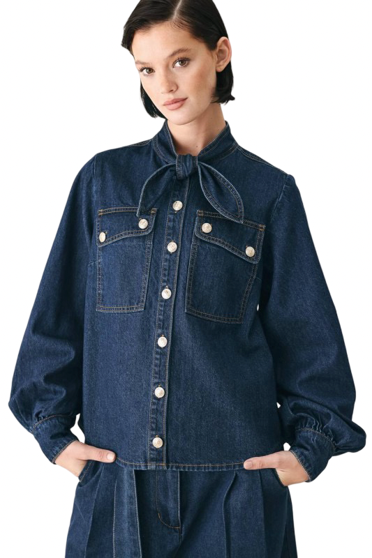 Flying Tomato Denim Tie Front Top