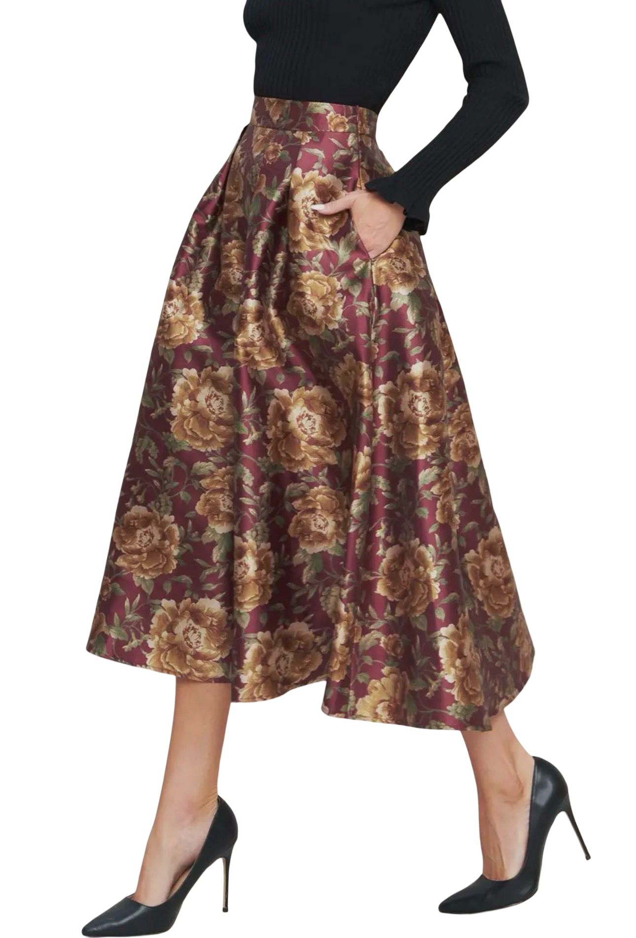 Apparel- Flying Tomato Pattern Woven Full Midi Skirt