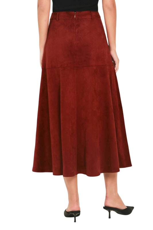 Flying Tomato Faux Suede Circle Midi Skirt