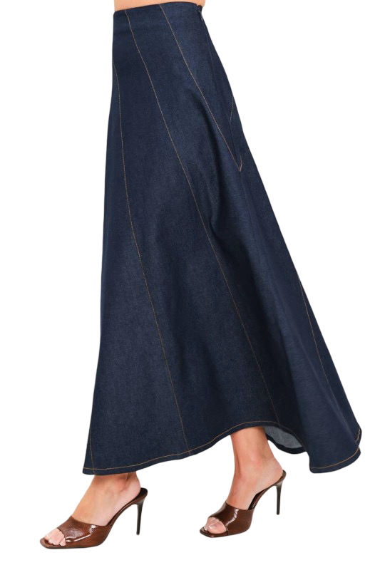 Flying Tomato Denim Angled Stitch Maxi Skirt