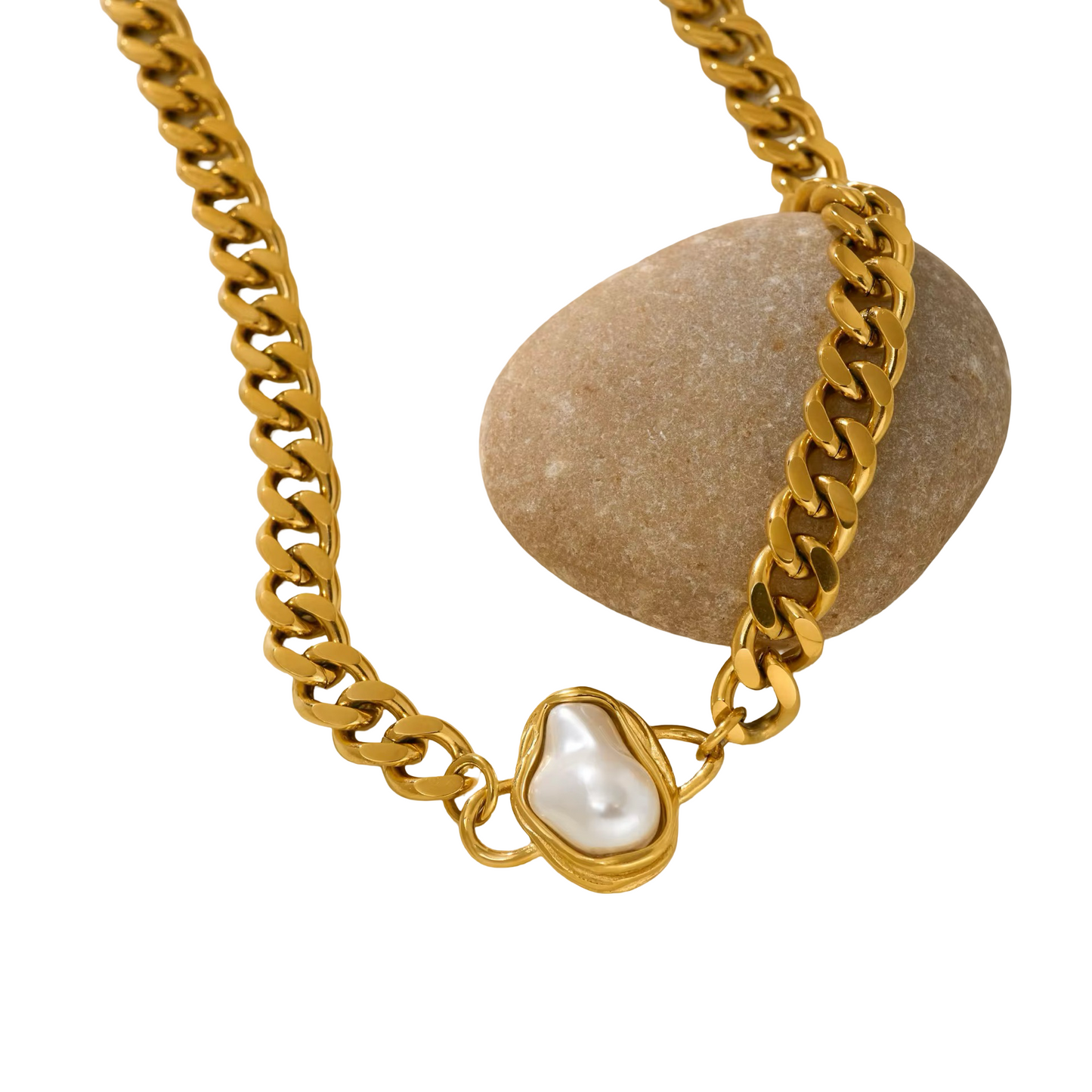 Necklaces- M&E Bling Vintage Cuban Chain Pearl Statement Necklace