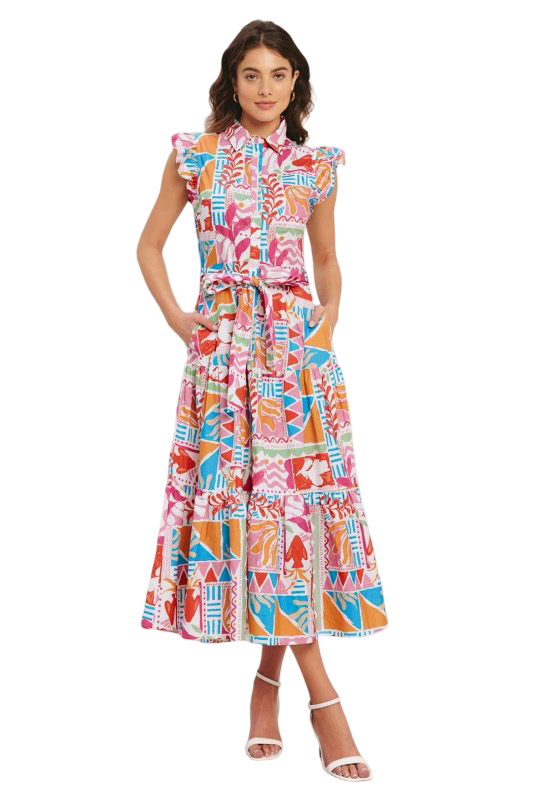 Flying Tomato Floral Flutter Sleeve Midi Dress