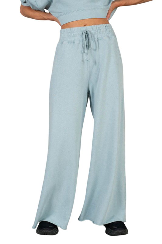 Apparel- La Biz Luxury Mineral Washed Cropped Top and Wide Leg Sweatsuit Set