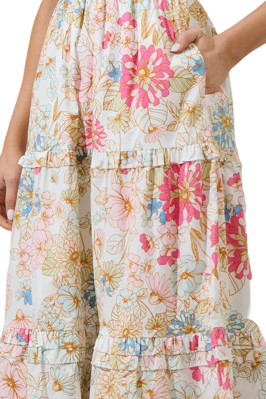 Apparel- Sugarlips Day Lily Palmer Poplin Tiered Maxi Dress
