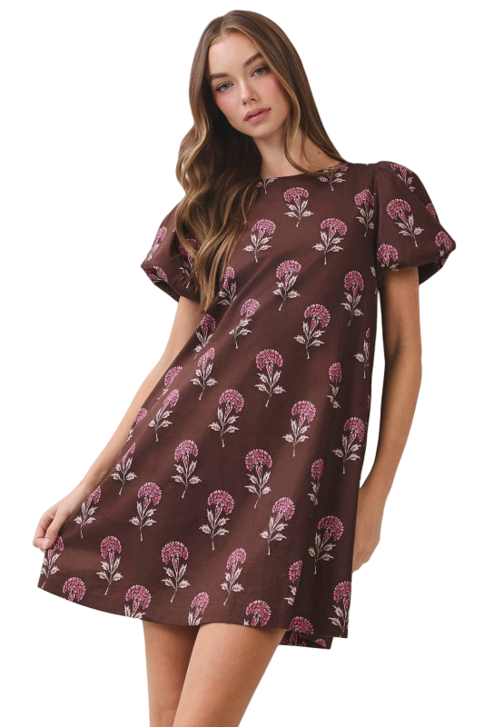 TCEC Floral Tie Back Shift Style Mini Dress