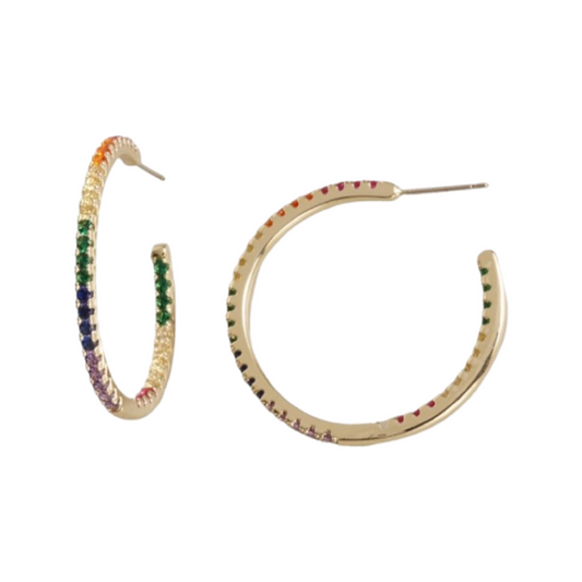 Earrings- M&E Bling Gold With Multi Color CZ Hoops