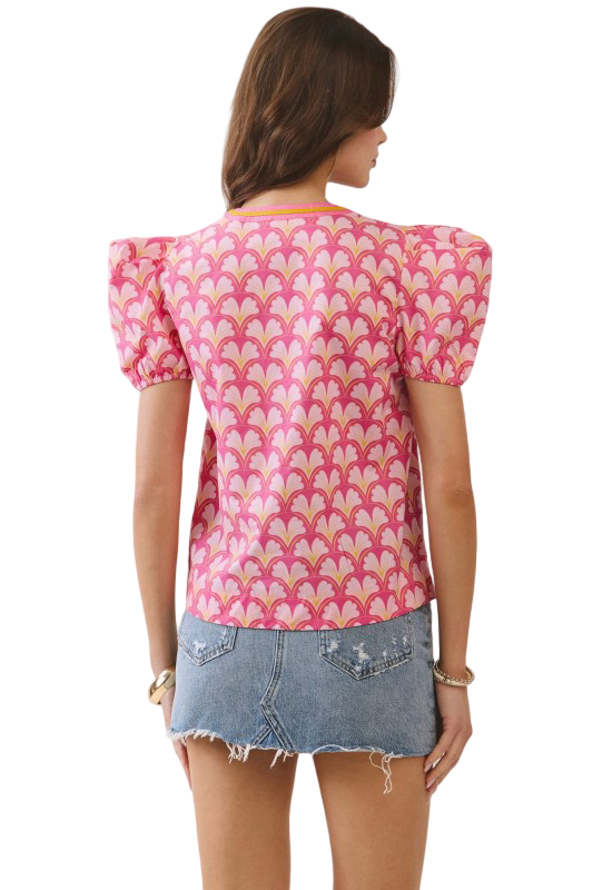 TCEC Geometric Split Neck Blouse Top