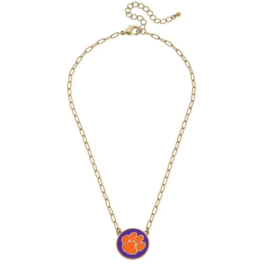 Necklaces- Canvas Clemson Disc Enamel Pendant