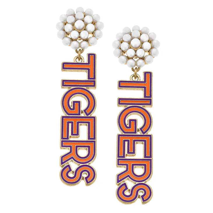 Earrings- Canvas Clemson Tigers Pearl Cluster Earrings