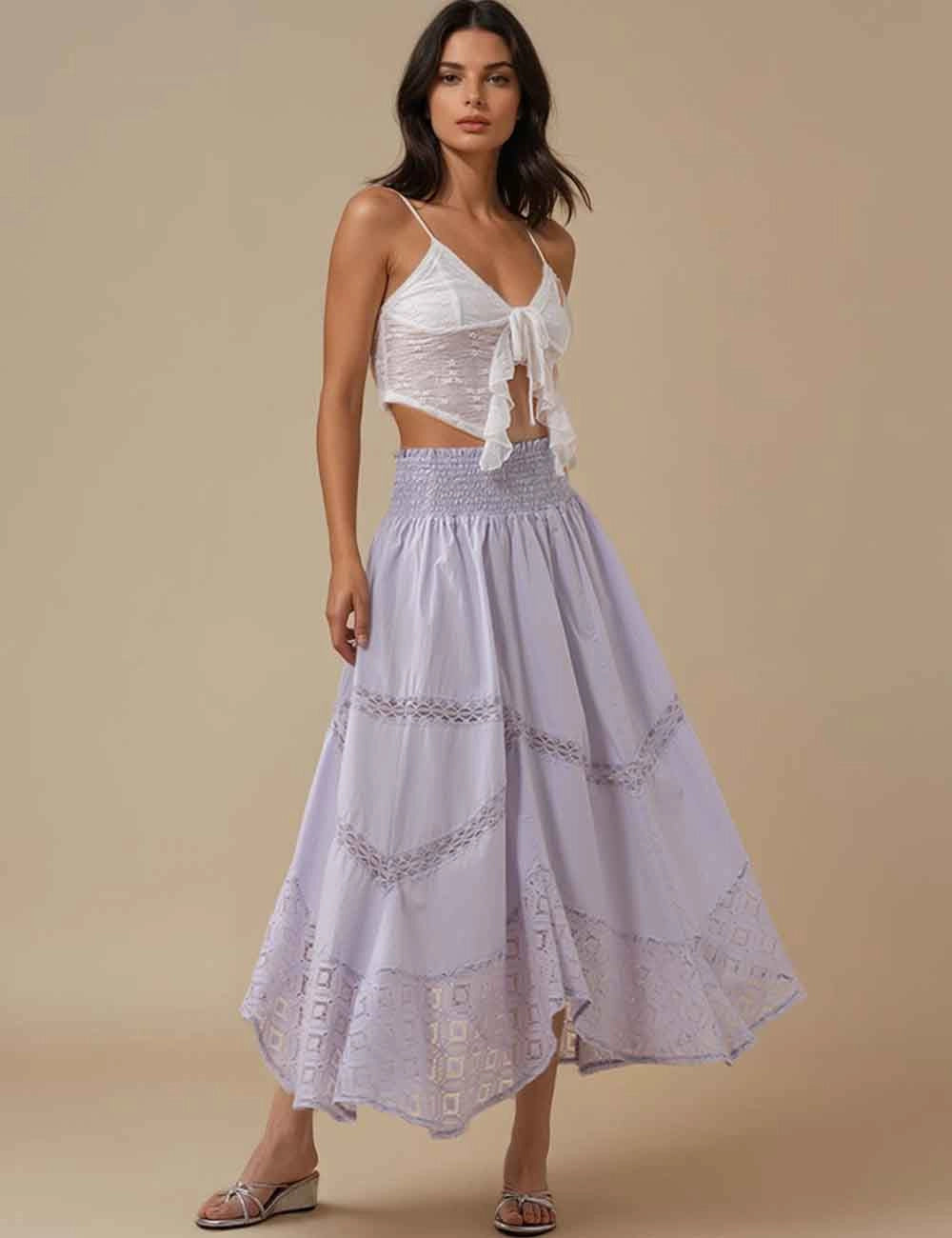 Apparel- Sweet Karma Eyelet Elastic Waist Maxi Skirt