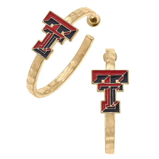 Earrings- Canvas Texas Tech Logo Enamel Drop Hoop Earrings