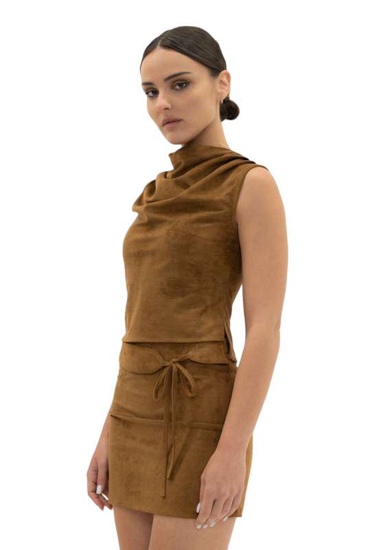 Fore Collection Cowl Neck Suede Sleeveless Top