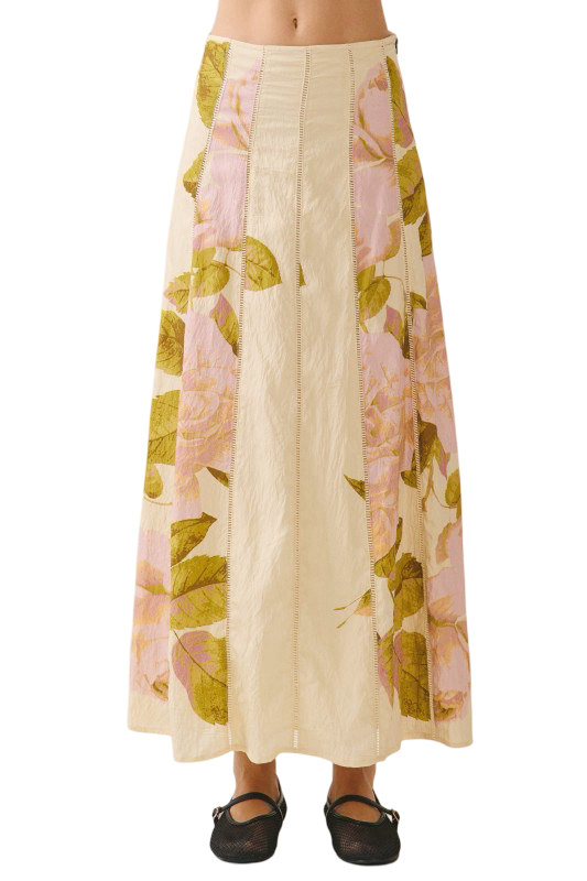 Apparel- TCEC Floral Print Ladder Trim Maxi Skirt