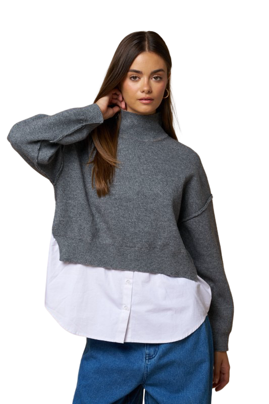 Suéter con cuello de tortuga y capas de medios mixtos LALAVON